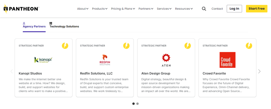 A screenshot of some of Pantheon's strategic partner agencies. 