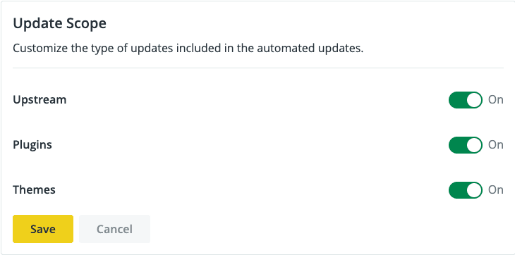 Autopilot Configuration screen - Customize the type of updates included in the automated updates.