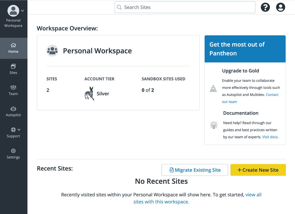 A screenshot of the new Dashboard homepage with Workspace Overview
