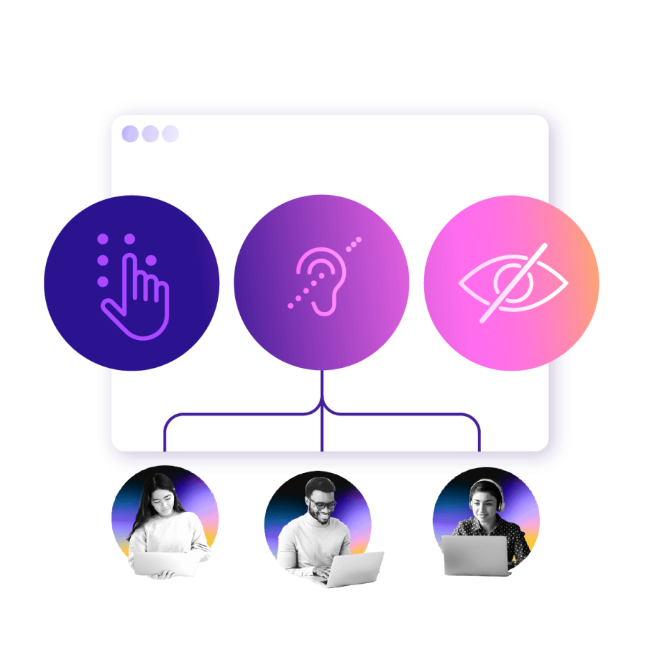 Accessibility CMS illustration showing inclusive user interactions, assistive features, and interface design supporting users with different abilities.