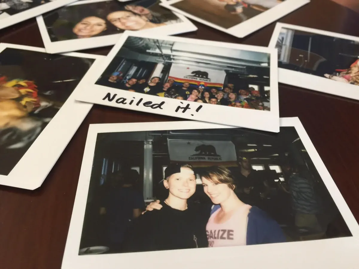 Polaroid photo of the author at a pride party