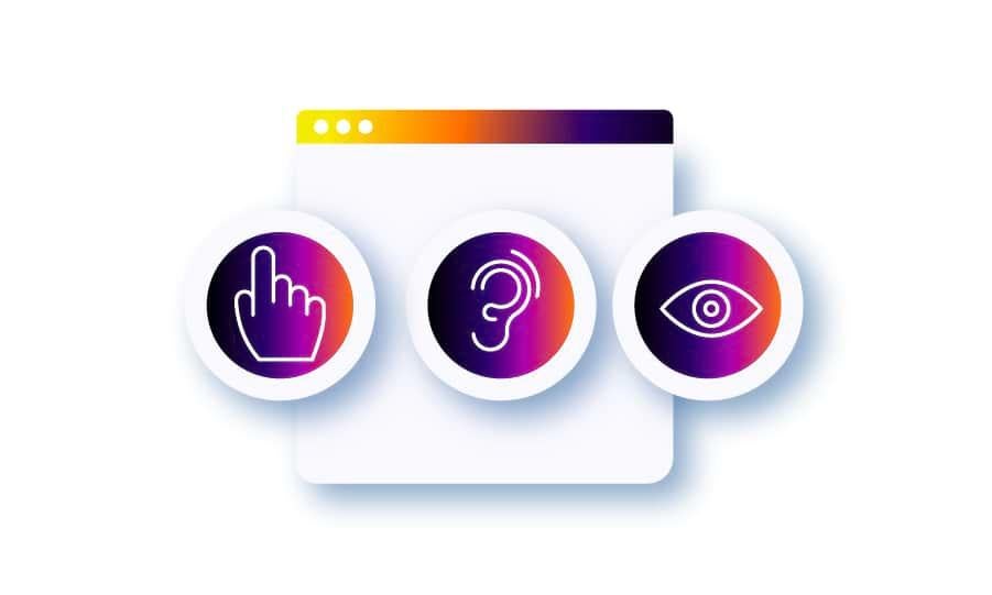 A collage featuring touch, hearing and vision icons to display accessibility.