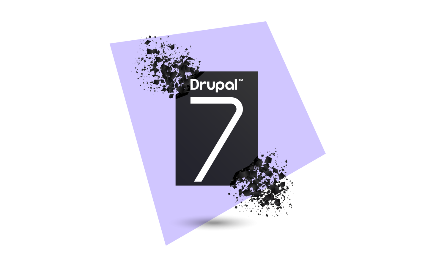 A collage featuring a crumbling image of Drupal 7. 