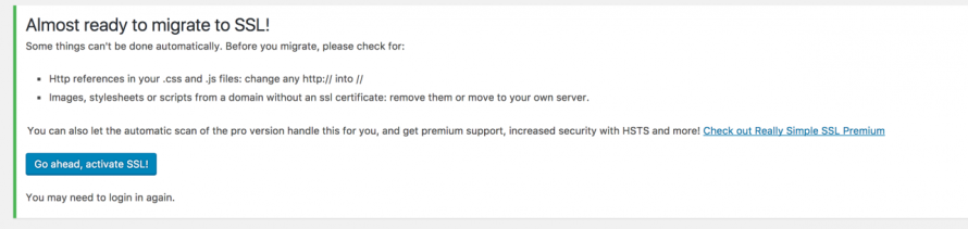 Almost ready to migrate to SSL message from Really Simple SSL