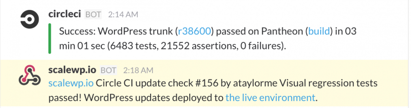 Example of deployment script message posted in slack.