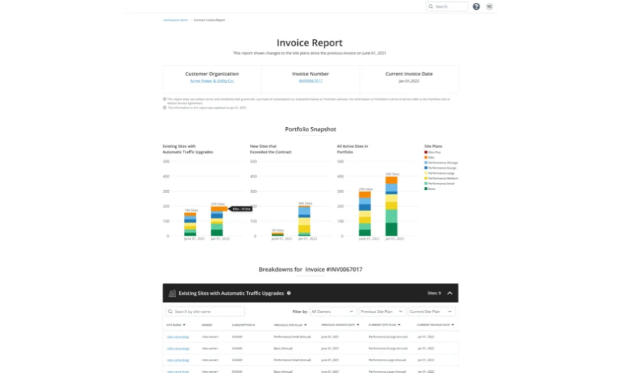 Enterprise invoice report screenshot. 
