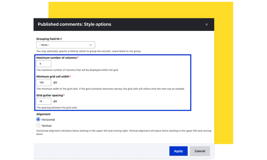 Dashboard screenshot: Style options.