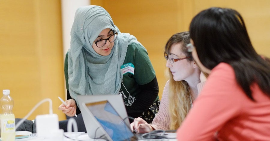 Pictured: Fatima Khalid, Developer Programs Engineer at DrupalCon Vienna Contribution Day.