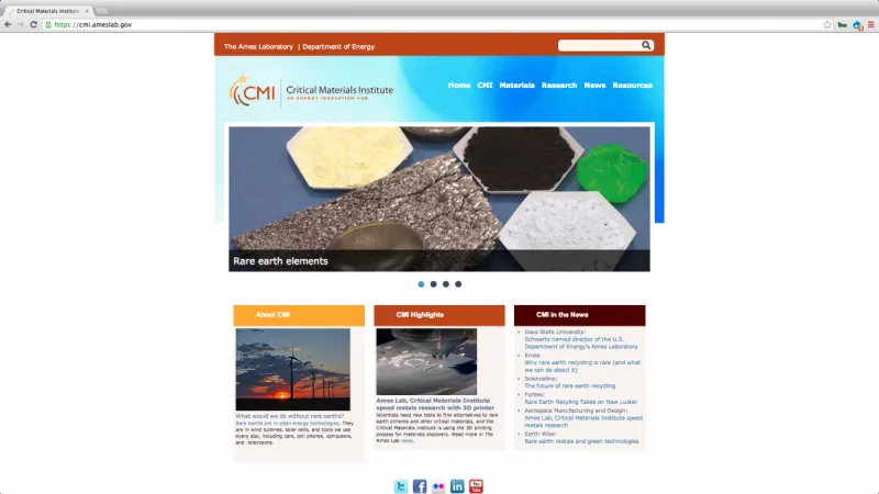 Screenshot of The Critical Materials Institute website home page