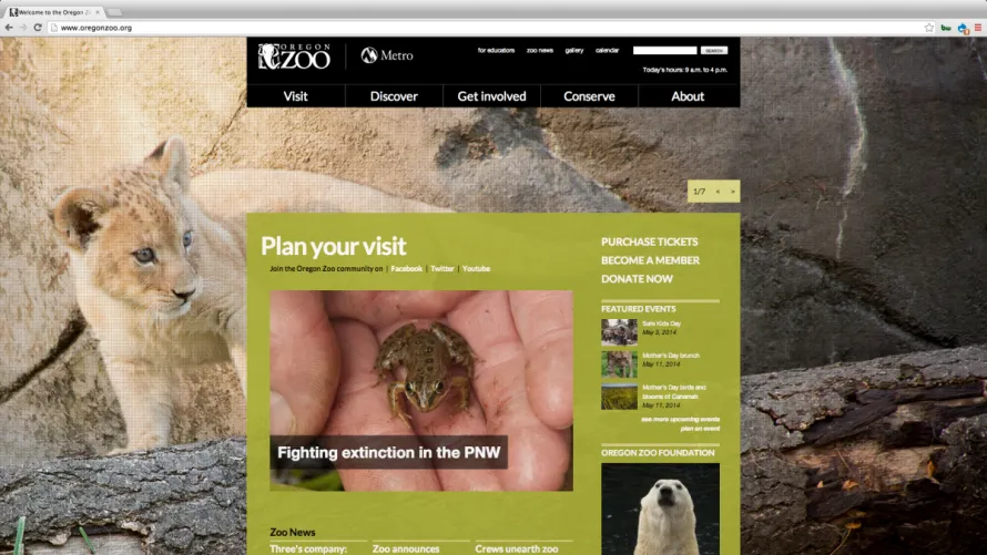 Screenshot of the Oregon Zoo website home page