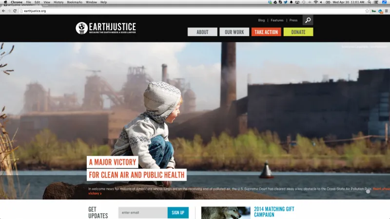 Screenshot of EarthJustice website home page