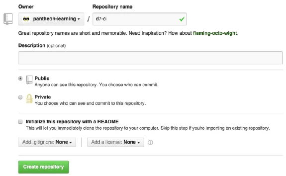 A screen shot of creating a new repository within GitHub