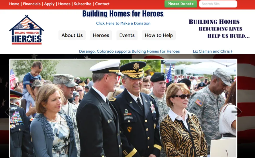 Screenshot showing the Building Homes for Heroes website home page