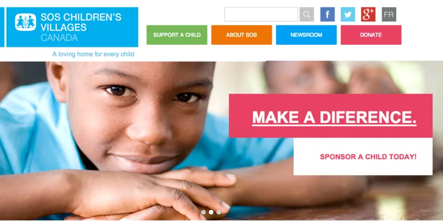 Screenshot showing the SOS Children's Villages website home page