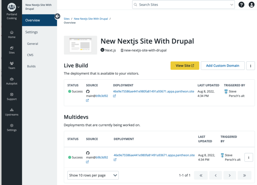 The screenshot of a Next.js site with Drupal on Pantheon 