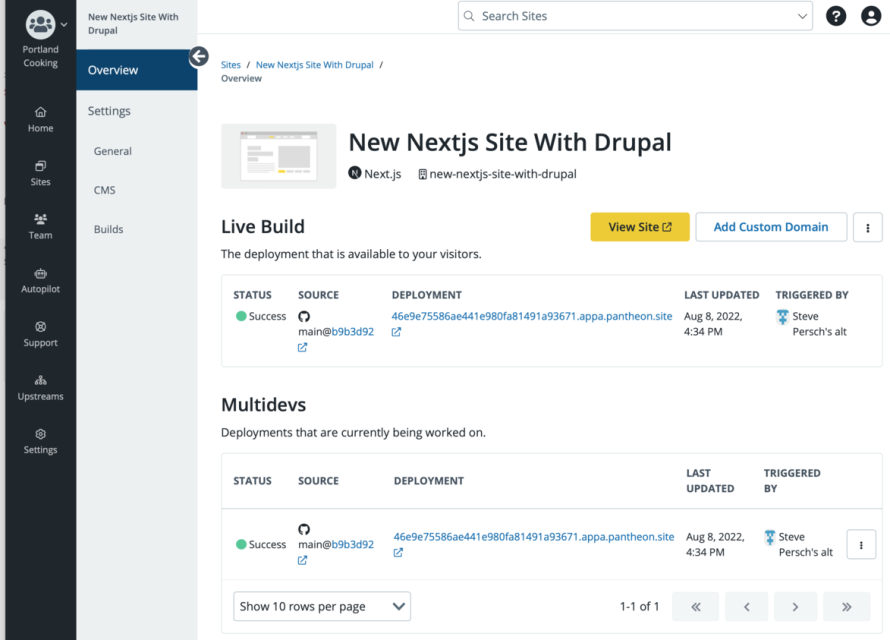 The screenshot of a Next.js site with Drupal on Pantheon
