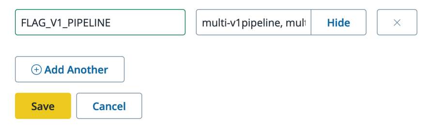 The dashboard for setting environment variables