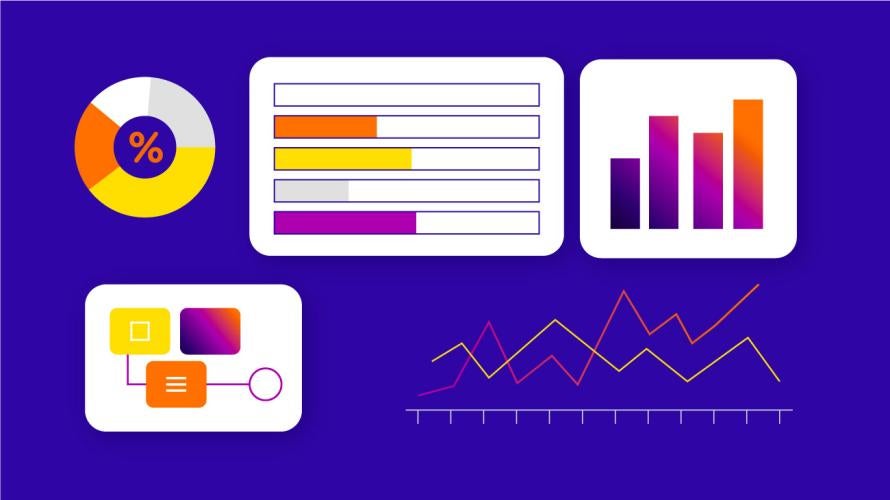 A collage featuring data visualization graphs and charts.