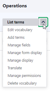 A screenshot featuring a List Terms dropdown menu.