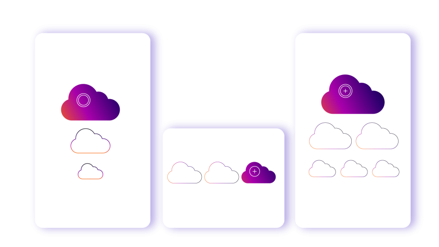 A collage featuring three containers with multiple cloud icons to depict containerized scaling. 