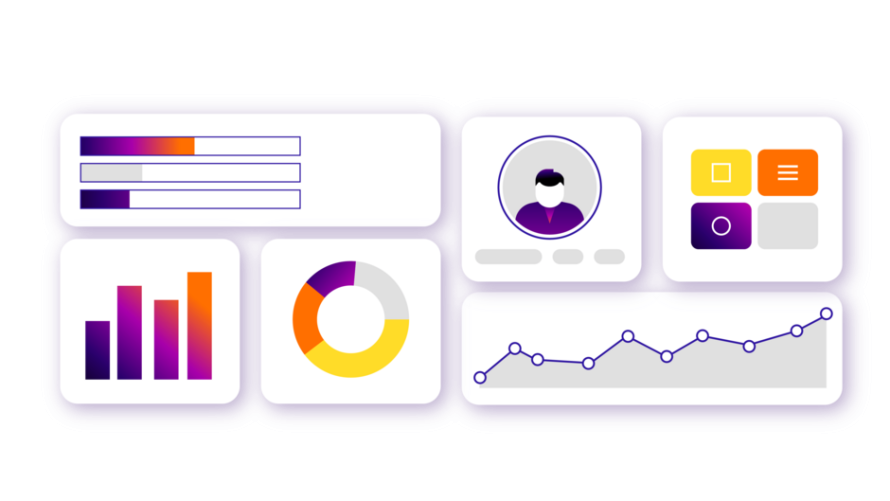 A collage featuring data graphs and charts.