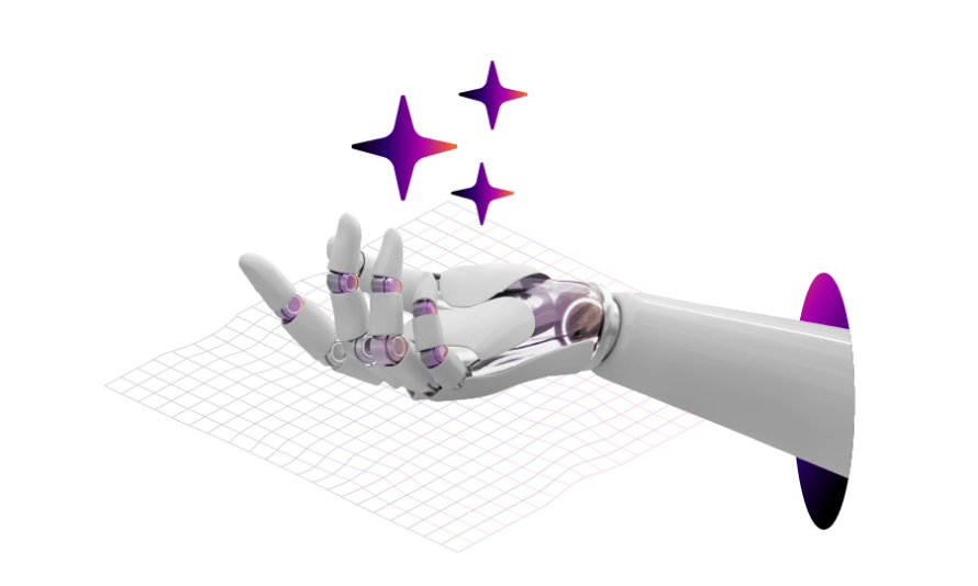 A graphic featuring a robotic arm.