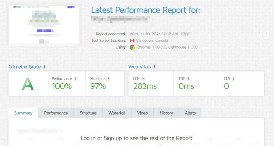 A screenshot of GTmetrix sample report.
