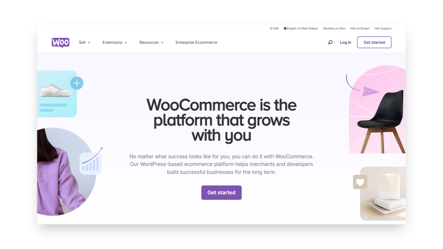 A screenshot of WooCommerce's homepage. 