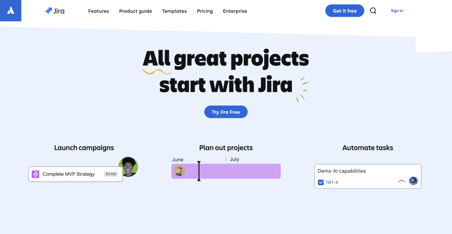 A screenshot of the Jira homepage. 