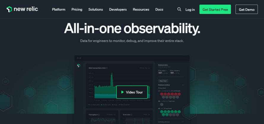 A screenshot of New Relic's homepage. 