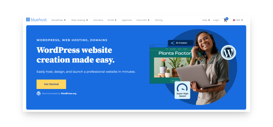 Bluehost homepage