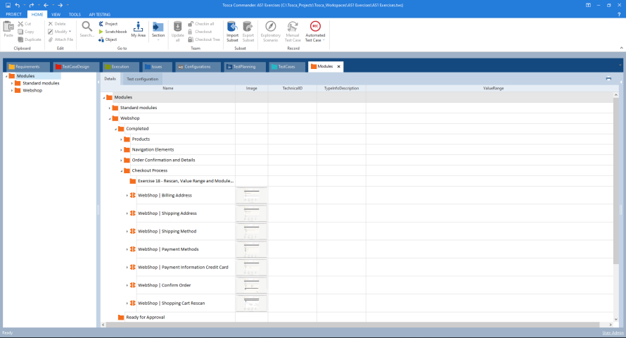 Working with modules for process flows in Tosca.