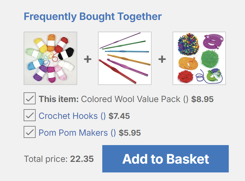 A screenshot of Frequently Bought Together’ Personalization from the Baker Ross website.