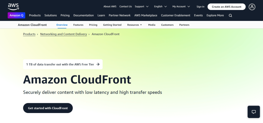 Amazon CloudFront's homepage