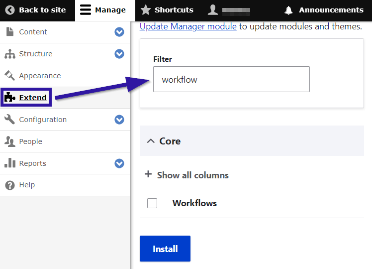 Installing the Workflows module in a Drupal site