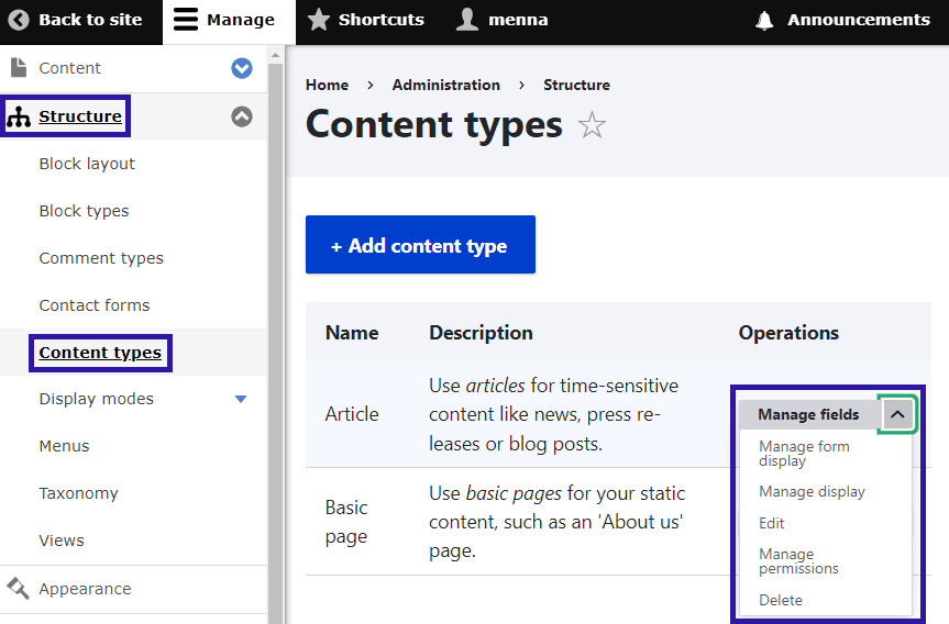 Editing content types