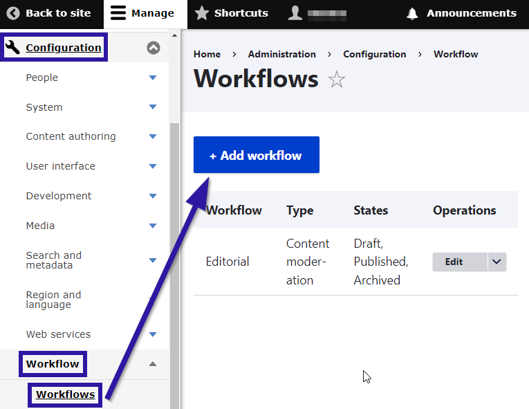 Adding a workflow in Drupal