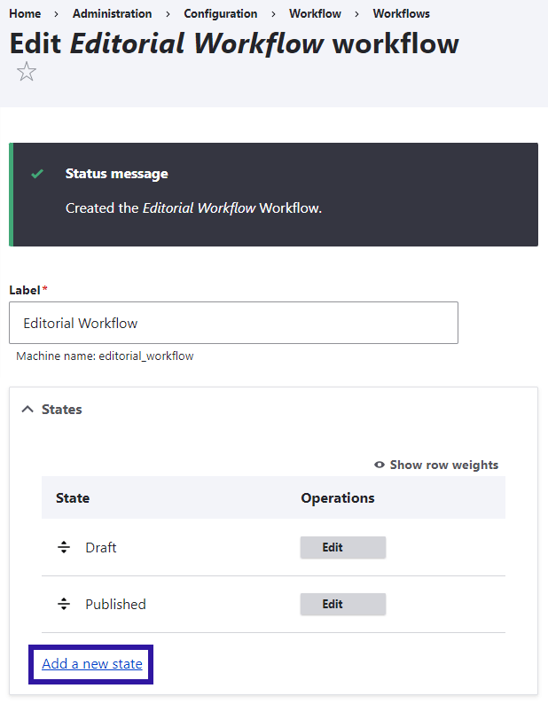 Adding a new state in the "Editorial Workflow."