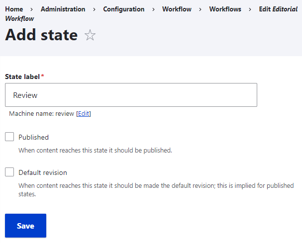 Creating a new state labeled "Review."