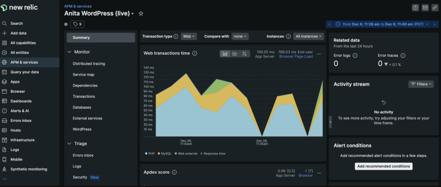 New Relic dashboard