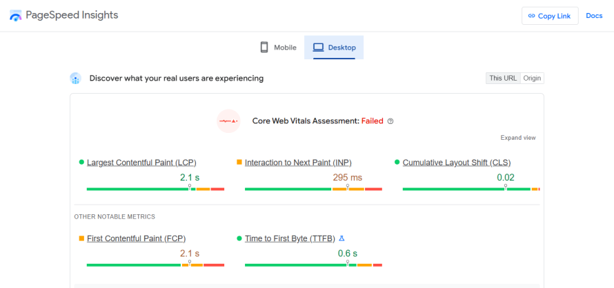 A sample of Google PageSpeed Insights’ results.