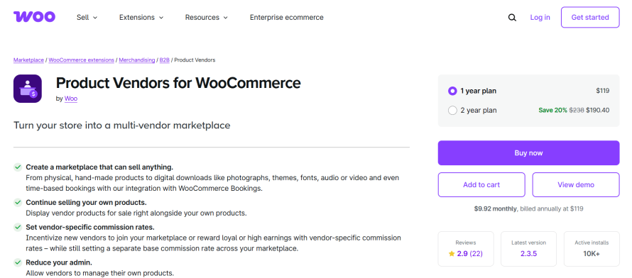Product Vendors homepage