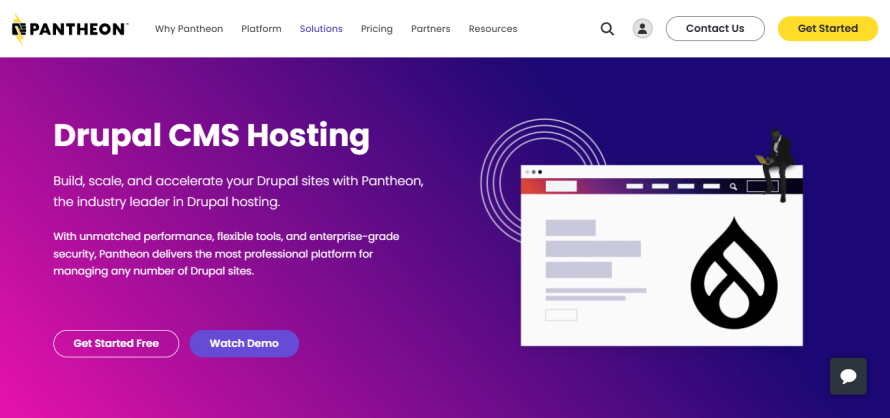 A screenshot of Pantheon’s Drupal CMS hosting’s homepage.
