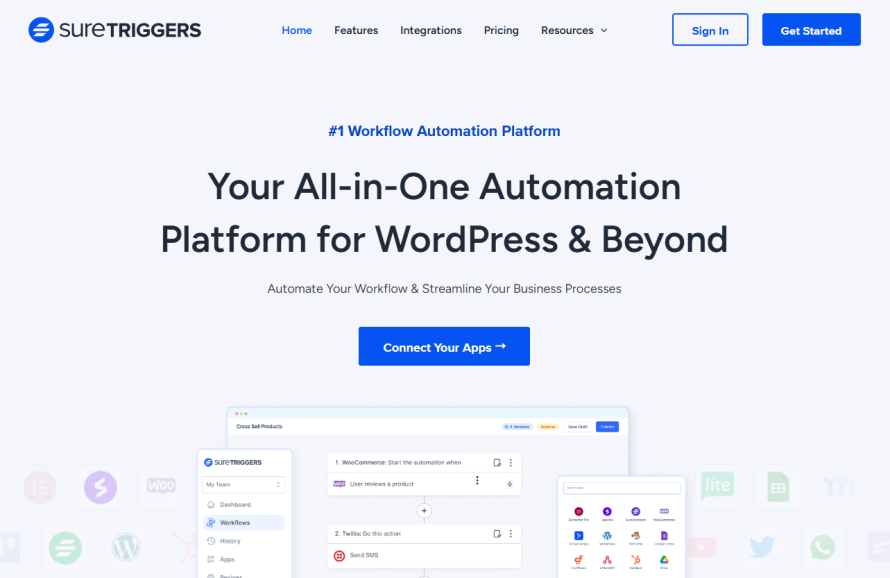 A screenshot of SureTriggers’s homepage.