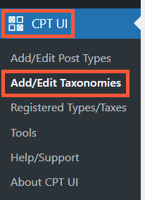 A screenshot showing the option to add a new taxonomy in WordPress using the Custom Post Type UI plugin.