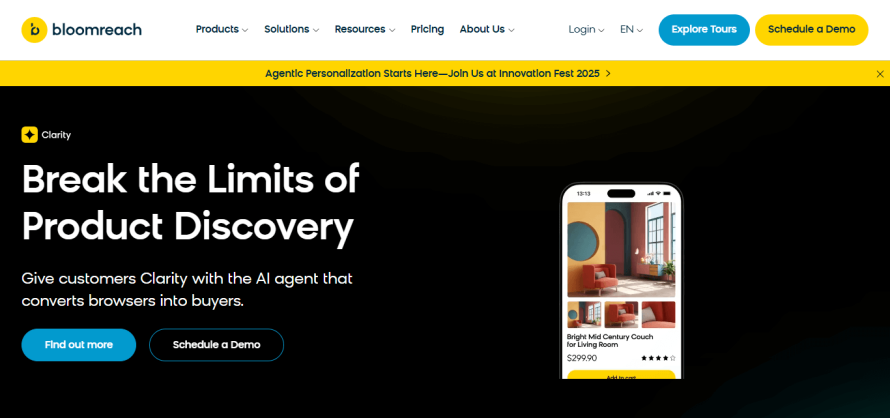 A screenshot of Bloomreach’s homepage.