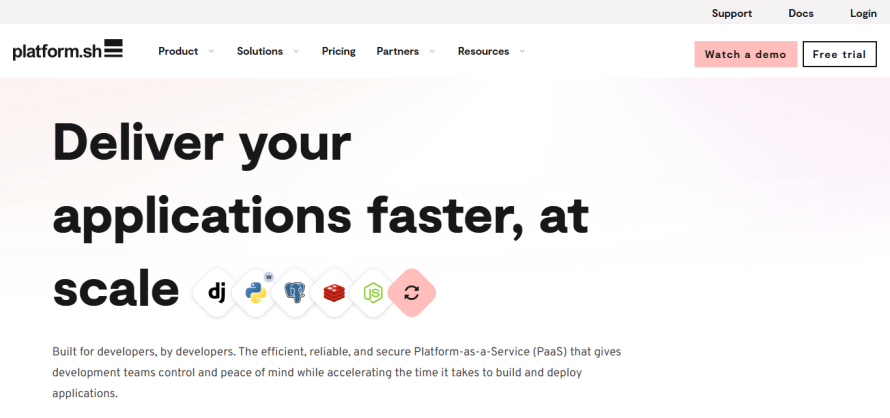 A screenshot of Platform.sh’s homepage.