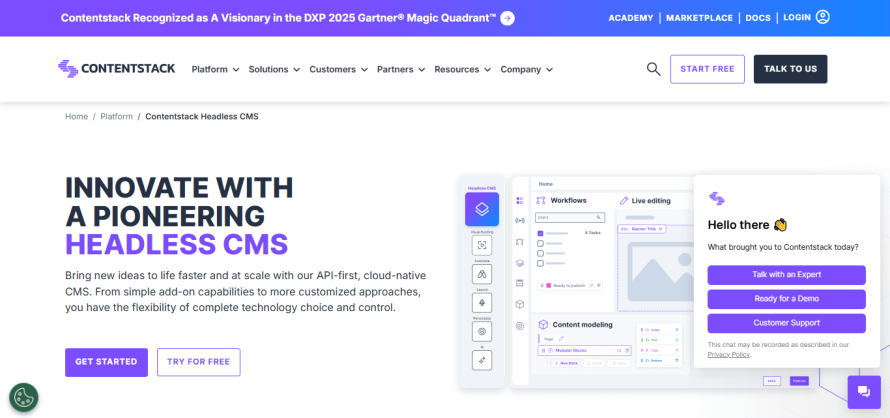 Contentstack’s homepage.