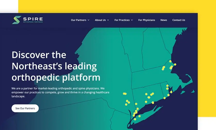 A screenshot of Spire Orthopedic Partners’ homepage
