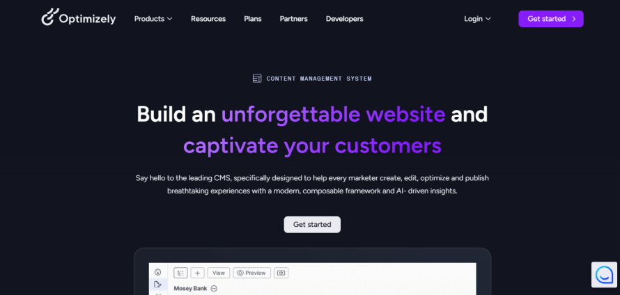 Optimizely’s content management system’s homepage.